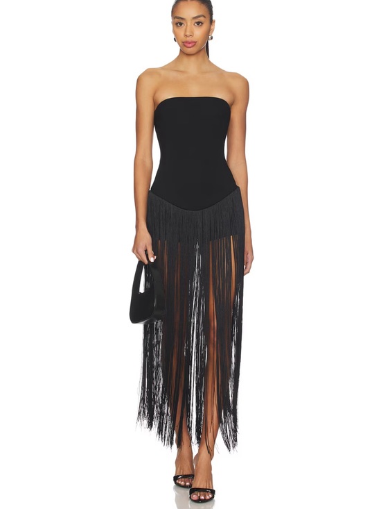 superdown Dresses & Skirts - superdown Black Strapless Fringe Romper